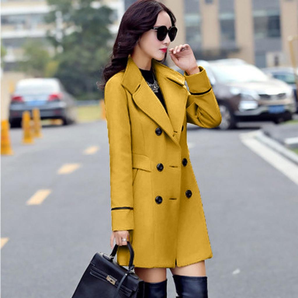 Women Wool Double Breasted Coat Elegant Long Sleeve Work  Fashion Jacket