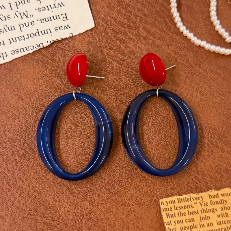 Retro Hong Kong Red Color Block Exaggerated Luxury Dangle Earrings - 2025 Vacation Style