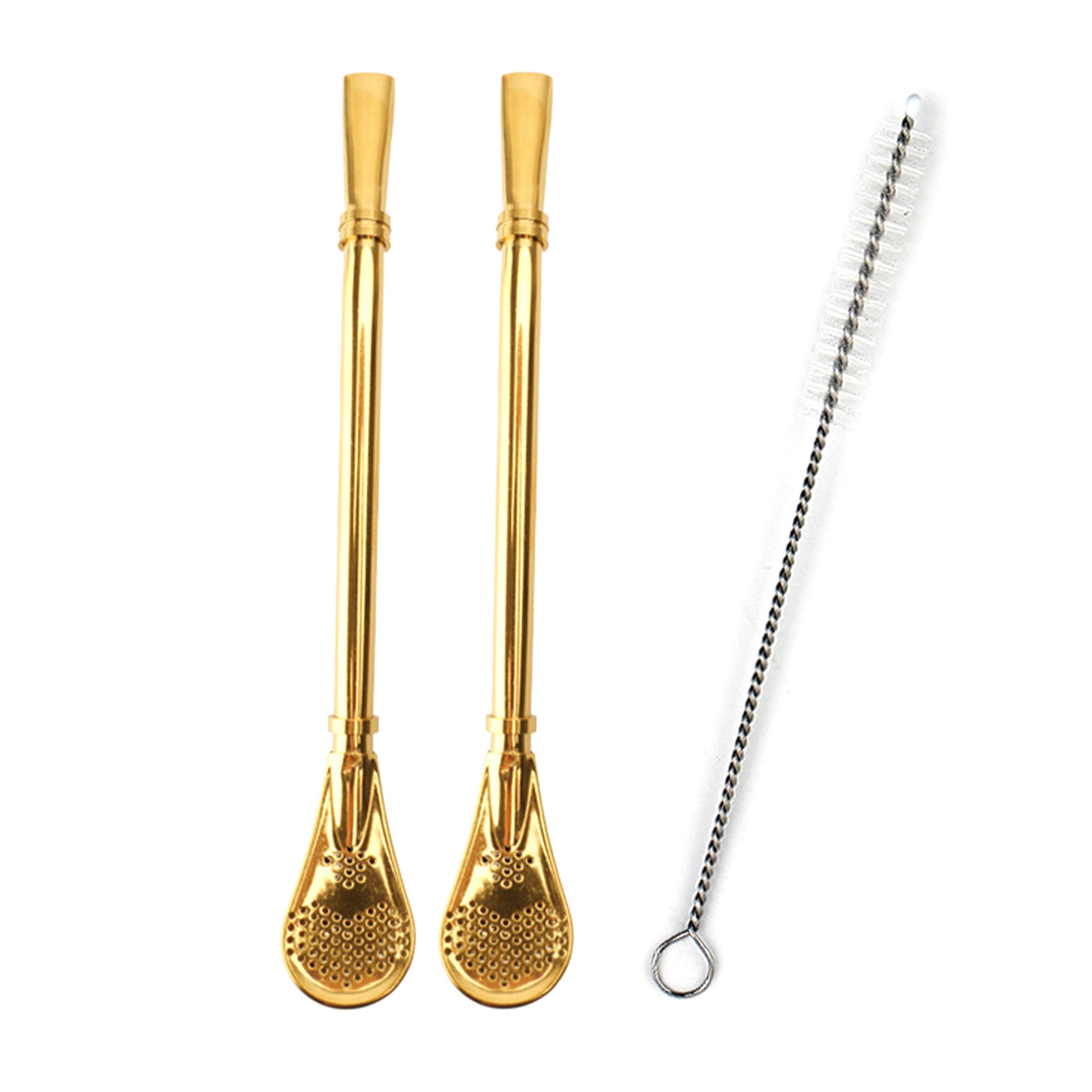 Stainless Steel Filter Straw Spoon, Multi-function Reusable Metal Straws with Filter Spoon for Flower Tea, Coffee, Cocktail, Comes with Cleaning Brush