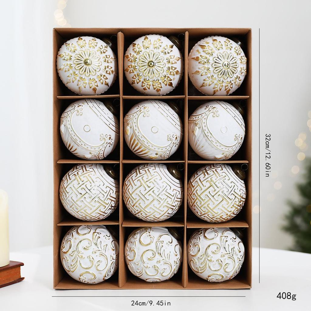 8CM Antique Christmas Ball Ornament Set - 12pcs Boxed Tree Decorations