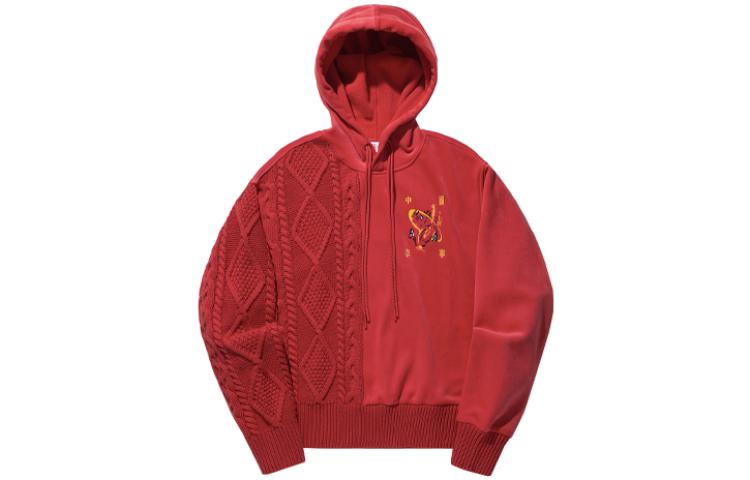 Li Ning Earning Money Every Day Collection, Fleece Lined Thermal Patchwork Pullover Hooded Sweatshirt Women s Samba Red AWDU332-3 S