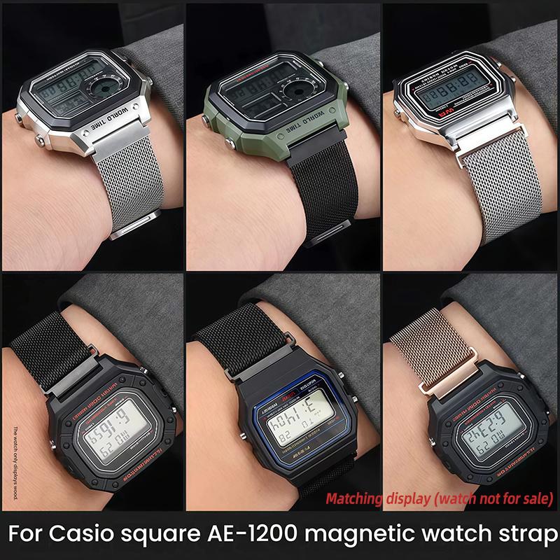 Modifiziertes Zubehör Ae1200 Magnetisches Netz-Uhrenarmband Für Casio Ae-1200 1300 A158 A159 A168 F91W Metallarmband Stahl Herren-Uhrenarmband