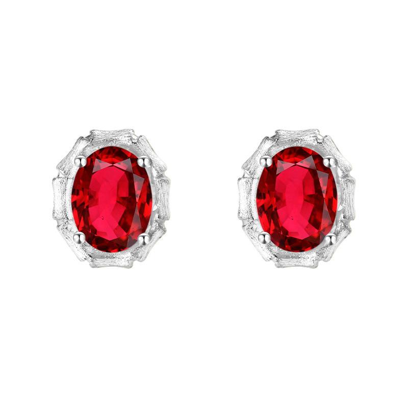 S925 sterling silver stud earrings necklace ring set with natural crystal stone brushed craftsmanship light luxury section high-rise jewelry set