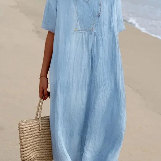 

Women s Cotton Linen Solid Color Dress - In Stock L зелёный