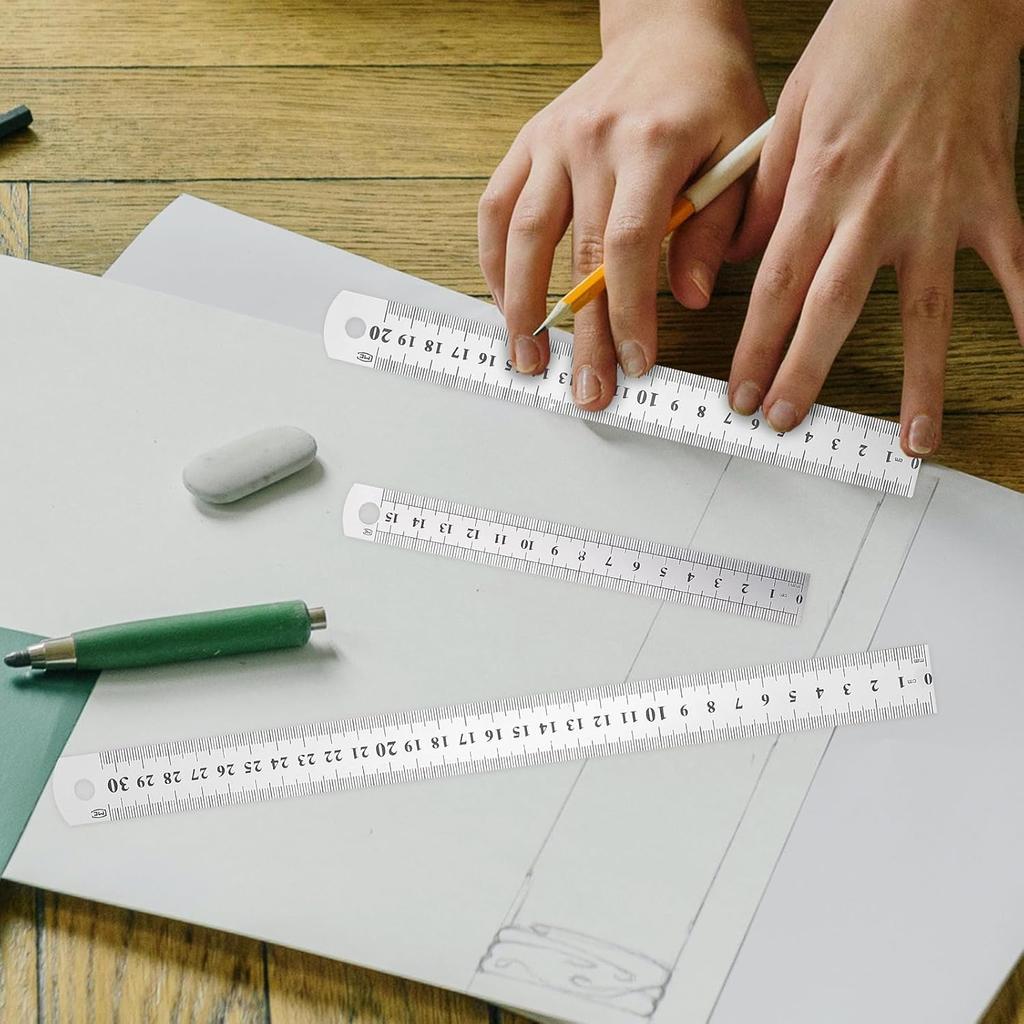 Angoily Stainless Steel Ruler Straight Edge: 3PCS Meter Stick Straight Rule Yardstick Machinist Tools for Measuring Tool Office Carpenter Metal