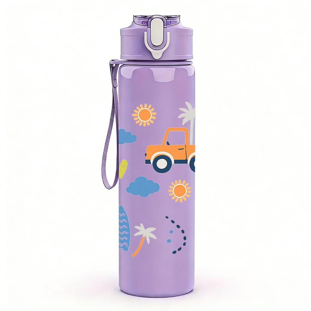 1PC Toy Car Cloud Seamless Pattern 750ml Color Plastic Sports Water Bottle Leakproof Flip Straw Lid Suitable for Sports Office Home Use