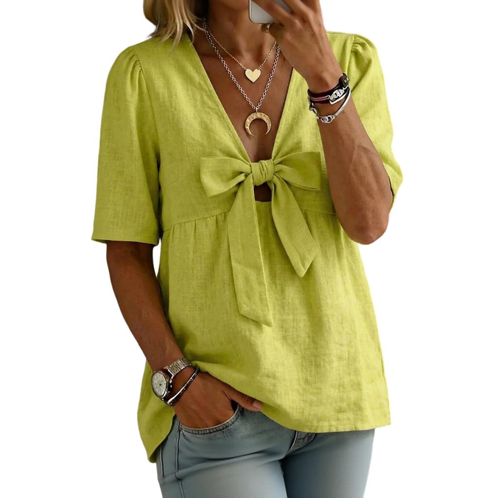 Women's Short-sleeved -color V-neck Stylish Top