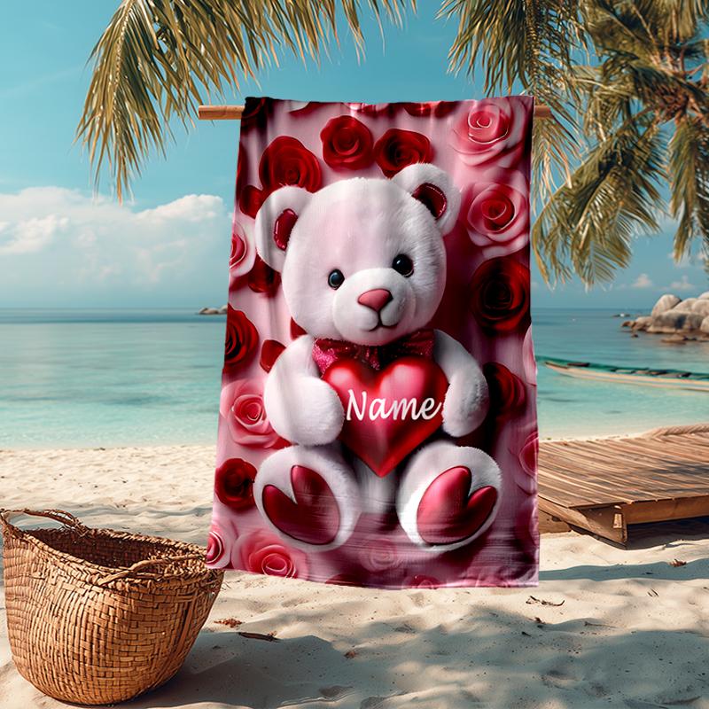 Custom Name Ultra-Soft Beach Towel with Love Theme,Ideal for Pool - Camping, Diving - Perfect Travel Essential, Vibrant Beach Towel.
