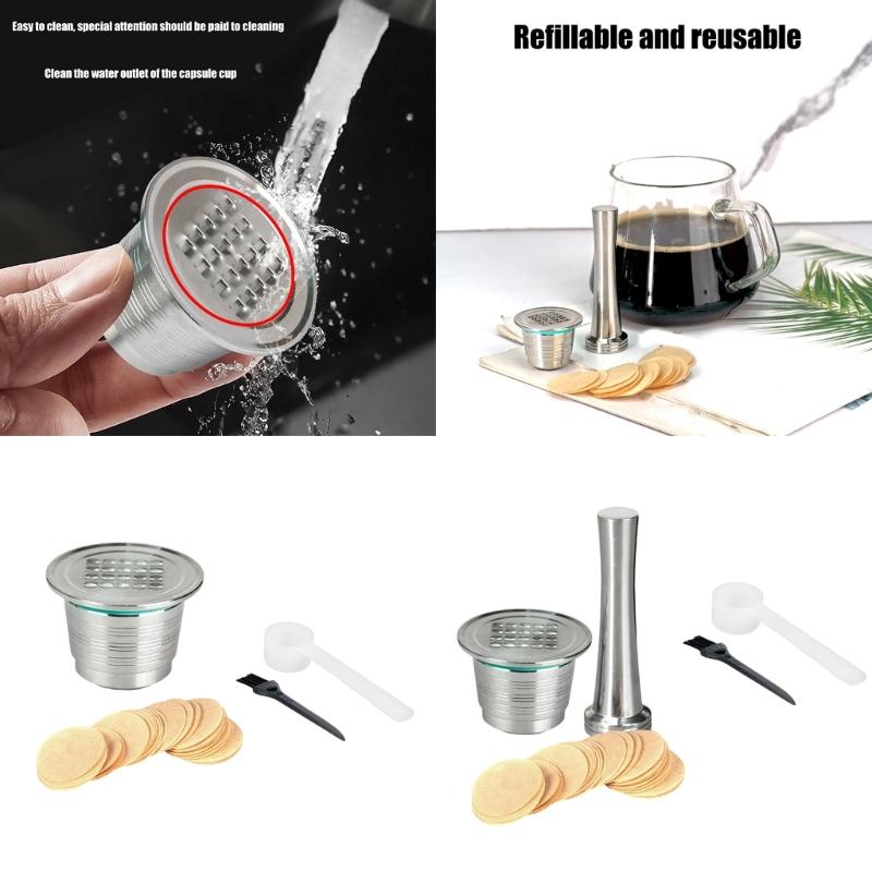 Coffee Capsules Accessories Set with Stainless Steel Spoon Filter Paper and Cleaning Brush for Easy Brewing Maintenance