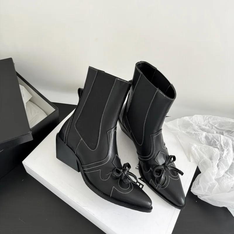 Fashion European American Low Leather Crazy Horse Combat Casual Boots Women's Retro Fashion Commuting Shopping Chelsea Short Boots 44