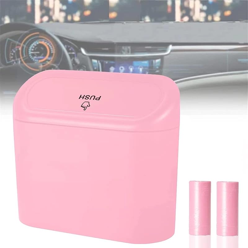 Car Trash Can, Mini Trunk Push Hanging Portable Car Bin With 2 Roll Disposable Trash Bag For Vehicle Home, Office. (Car Trash Can Pink) Car Trash can pink