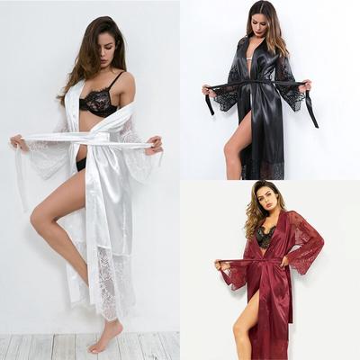Sexy Lange Robe Aus Eisseide Mit Spitzenstickerei Perspektive Langarm Lange Robe