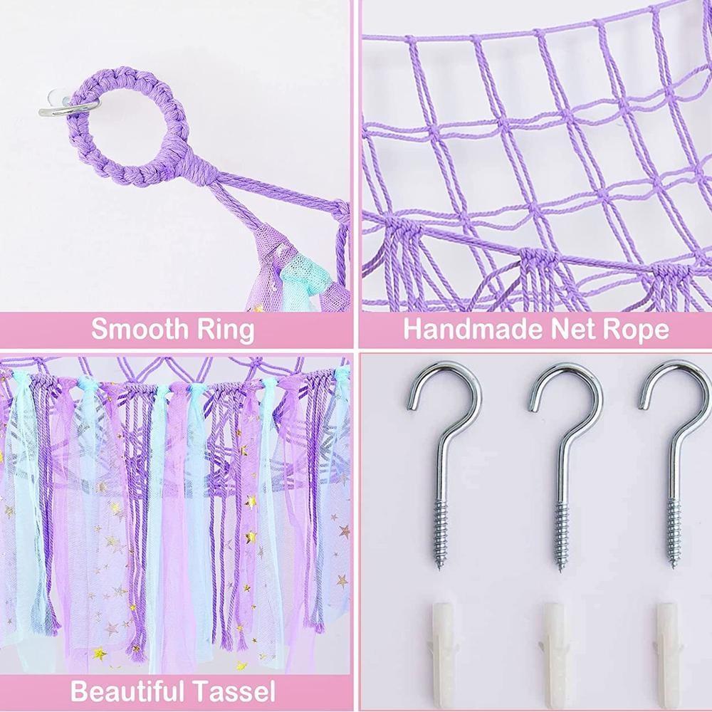 Stofftier-Netzhängematte zum Aufhängen, Plüschtier-Hängematte mit bunten Quasten, Hängematte für Stofftiere, für Kinder, Spielzimmer, Kinderzimmer, Dekoration