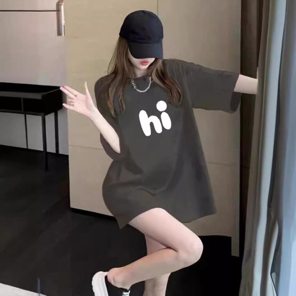 Women's Black Mid-Length Pure Cotton T-Shirt - Short Sleeve, Loose Fit, Plus Size, Summer Top