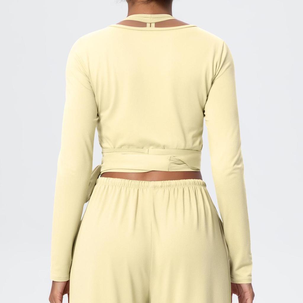 Brushed Long Sleeve One-Piece Tie-Up Yoga Wear for Outdoor Sports
