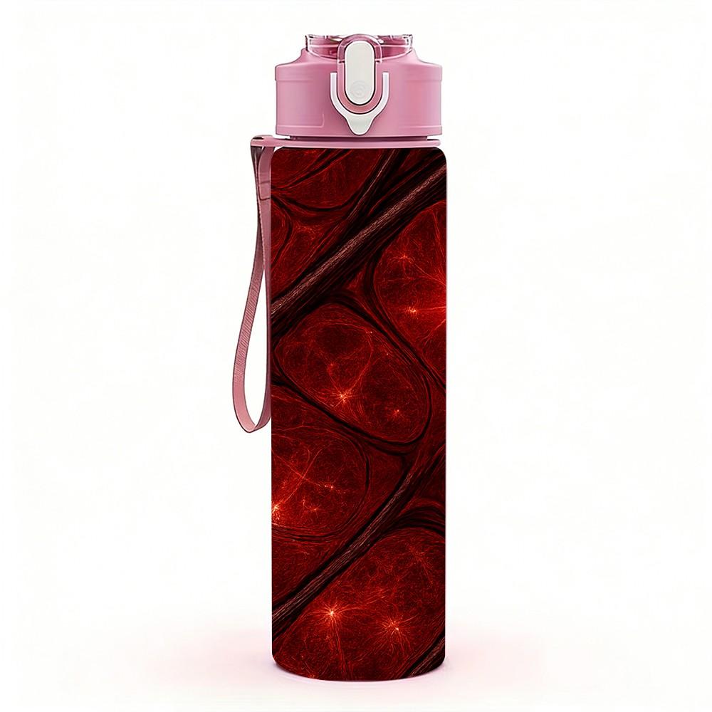 1PC Red Vein Dark Marble Texture Print 750ml Color Plastic Sports Water Bottle Leakproof Flip Straw Lid Suitable for Sports Office Home Use