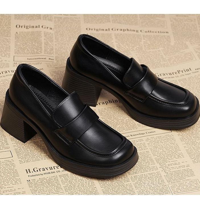 

Лоферы на толстом каблуке с квадратным носком женские 2025 новая осенняя мода ретро универсальные туфли Мэри Джейн из маленькой кожи 35 чёрный