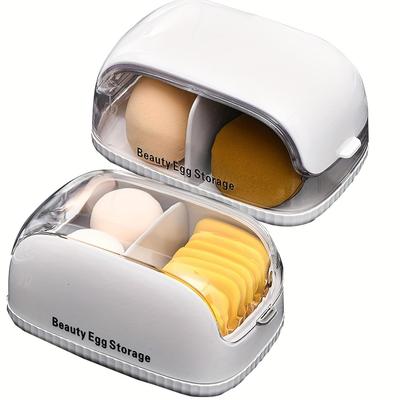 1 Stück leere transparente Puderquasten-Trockenbox Aufbewahrungskoffer Tragbarer Schwammständer Kosmetikständer Make-up-Puff-Halter