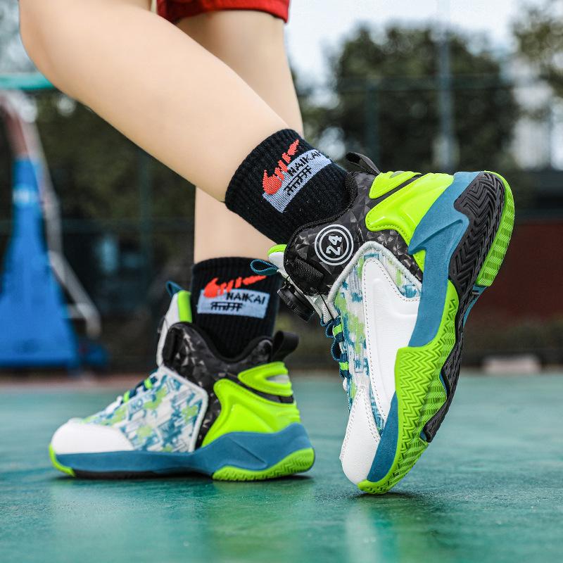 2025 new rotating buckle children's basketball shoes casual street sports style boys and girls foreign trade sports shoes