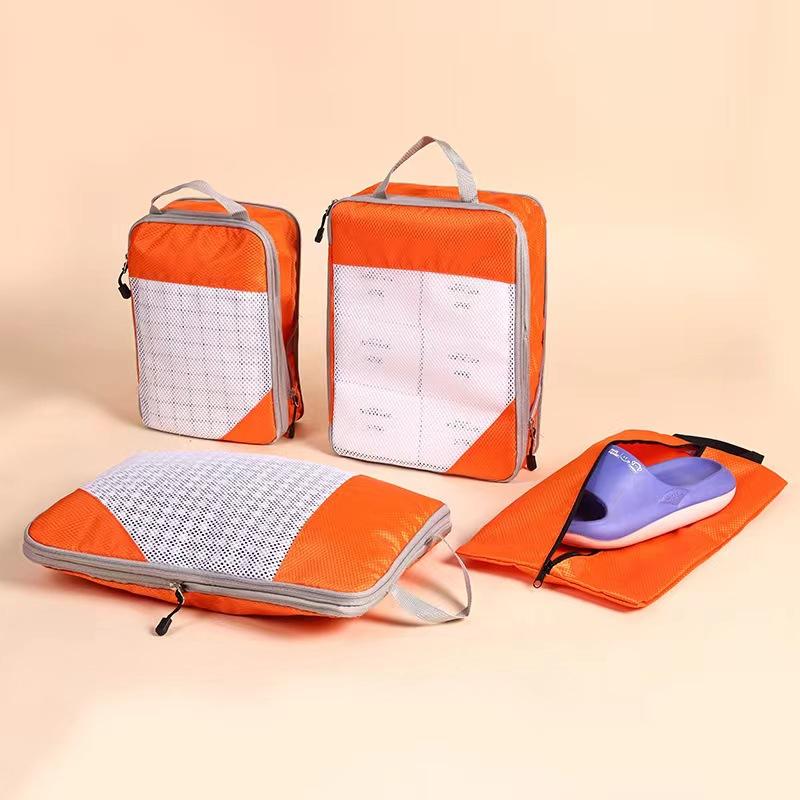 

4-Piece Thickened Compressed Mesh Shoe & Luggage Storage Bags-Large Capacity,Multi-Functional & Organizers for Travel & Home Use оранжевый