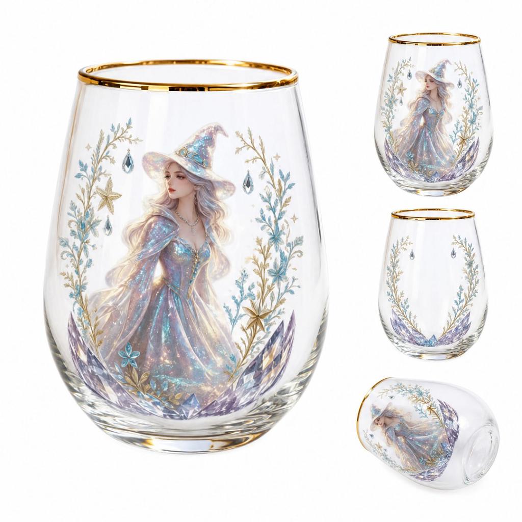 Printed Glass Cup for and Beverages, Household Drinking Tumbler with Pattern