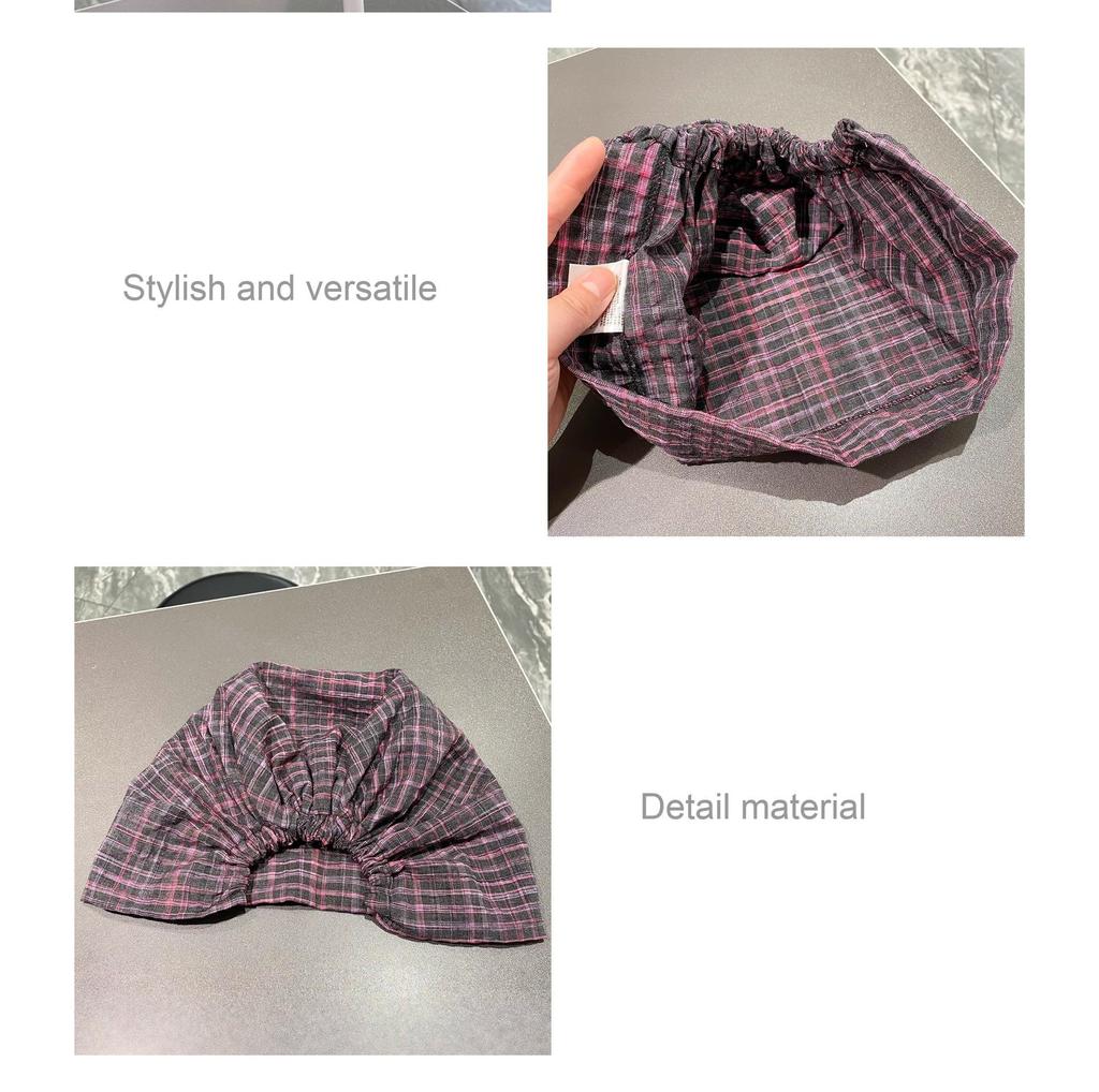 European & Korean Plaid Head Wrap: Wasteland Style, Loose Slouchy Beanie for Large Head Circumference, Trendy Hot Girl Bandana Hat.