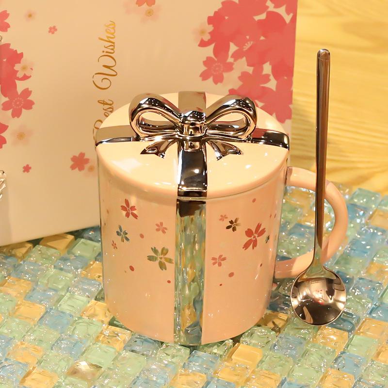 Baifenbai Home Furnishing Girls Mug With Lid Spoon Ceramic Cup Children Cute Couple Water Cup Household Super Cute Creative Personalized Breakfast Cup