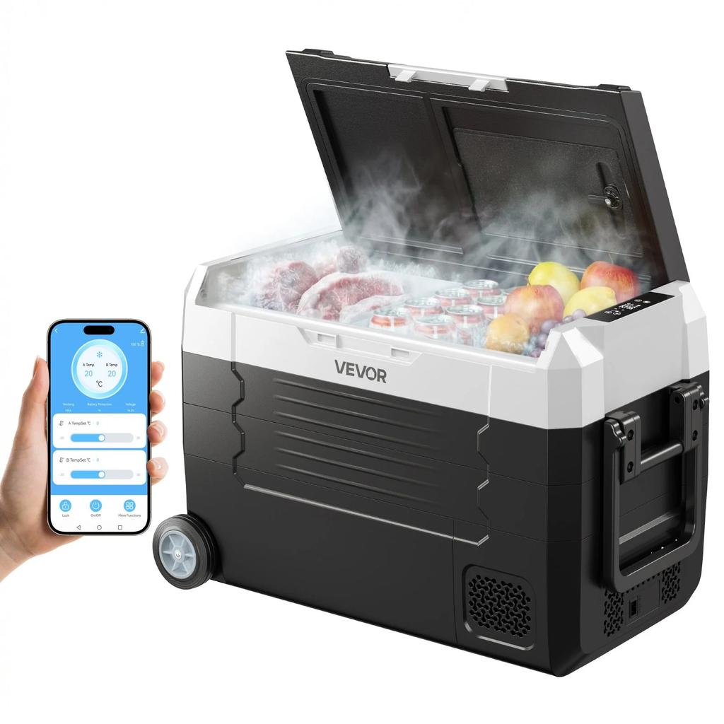 VEVOR Car Refrigerator, DC 12/24V AC100-240V Compressor Electric Cooler, -20 degrees C to 20 degrees C Truck Refrigerator with APP Control