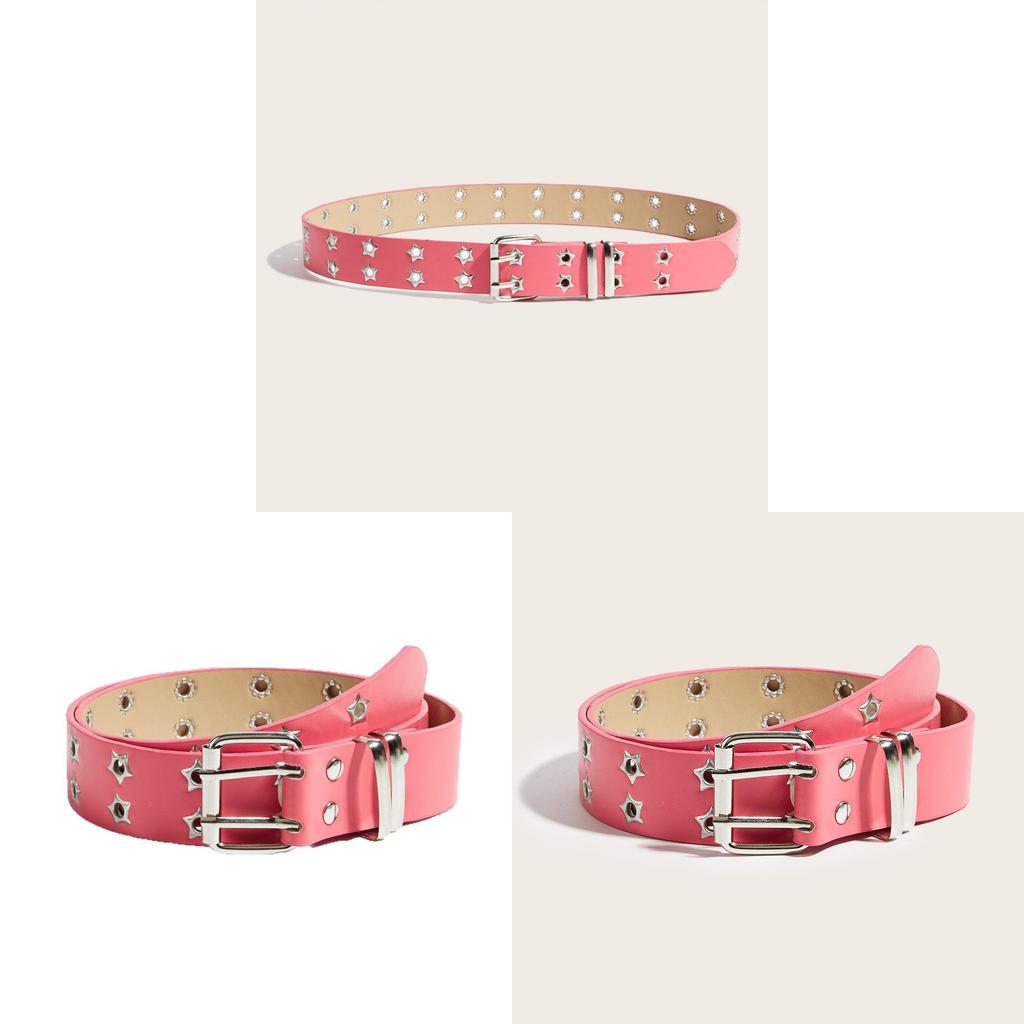Punk Design Star Shape Pu Belt With Double Pin Closure For Street Style