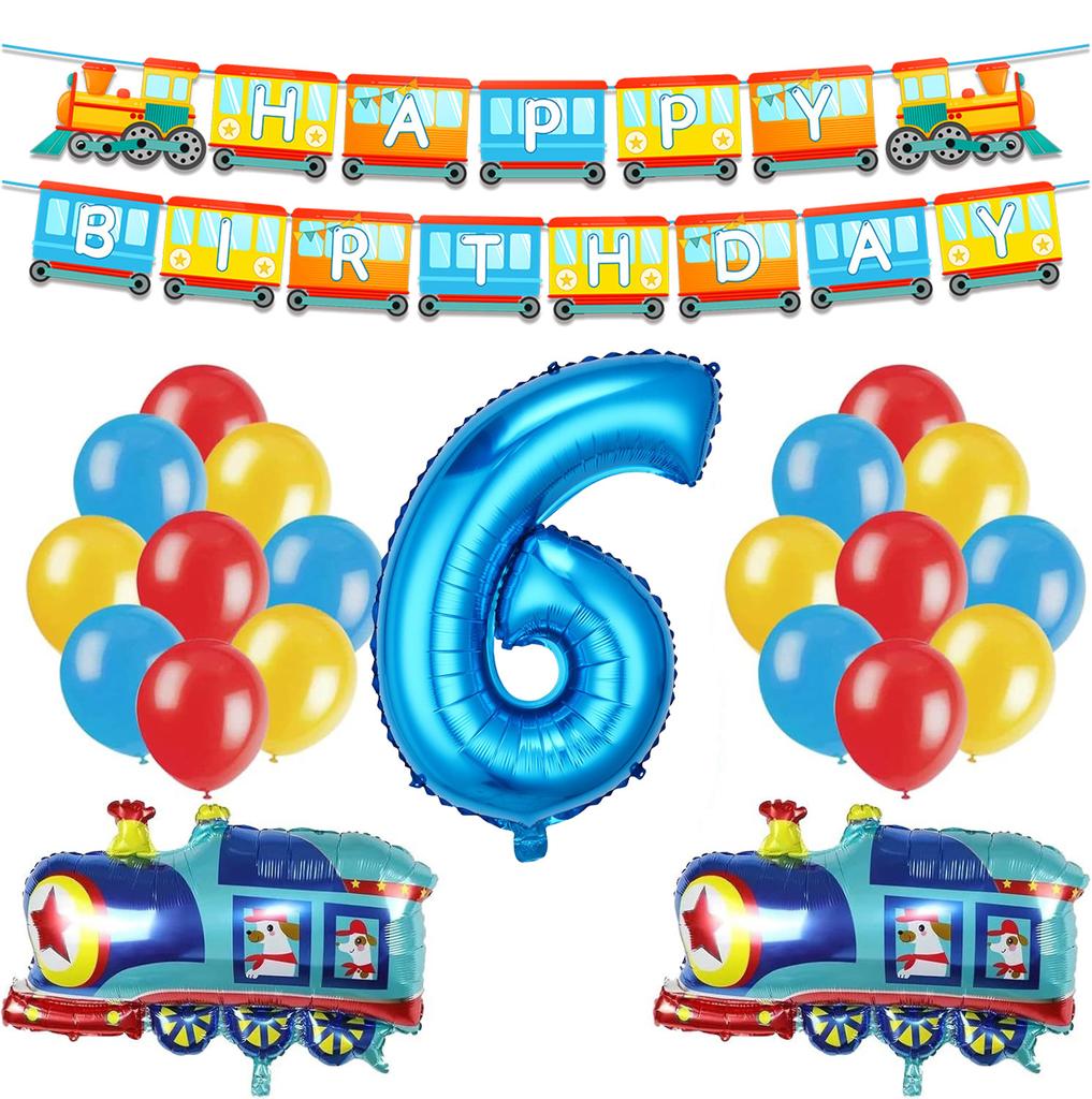 32-Zoll Blauer Digitaler Aluminiumfolienballon Zug Flagge Kindergeburtstagsfeier Arrangement 22-teiliges Set Cartoon-Form