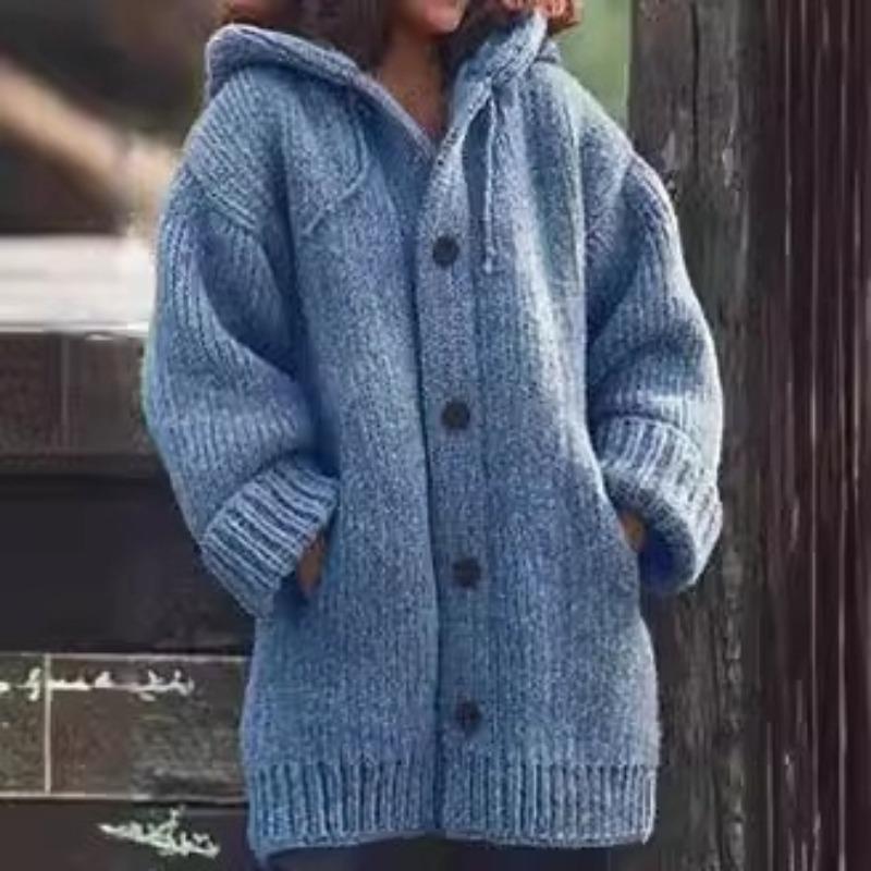 Autumn and winter women's mid-length sweater cardigan with hood
