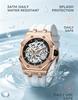 KINYUED Octagonal Hollow Skeleton Watch Men Rose Gold White Silicone Band Sports Luxury Waterproof Quartz Wristwatch Gift