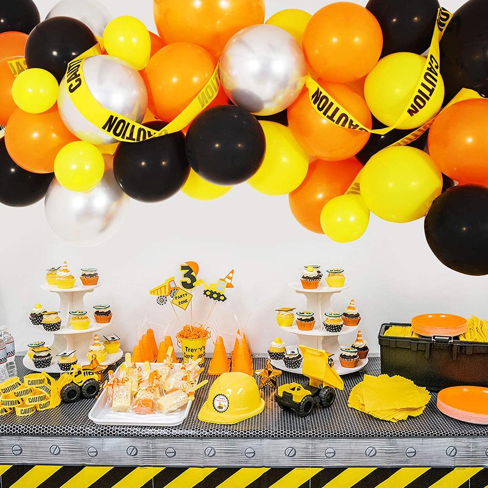 Construction Vehicle Theme Tableware Birthday Flag Balloon Chain Background Wall, Balloon Decoration