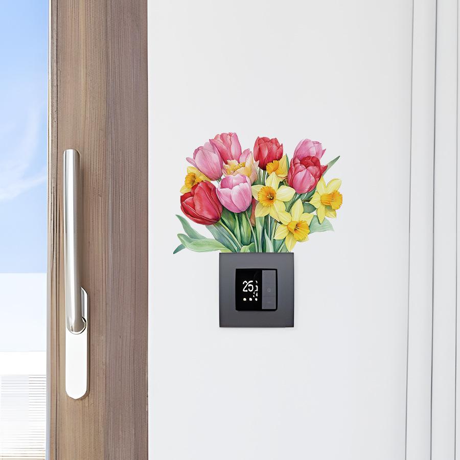 Adesivi per Switch a forma di Bouquet di Tulipani Acquerellati Cartoni Animati, Decorazione Autoadesiva per Camera da Letto Soggiorno Stanza del Dormitorio Decorazione per Aula