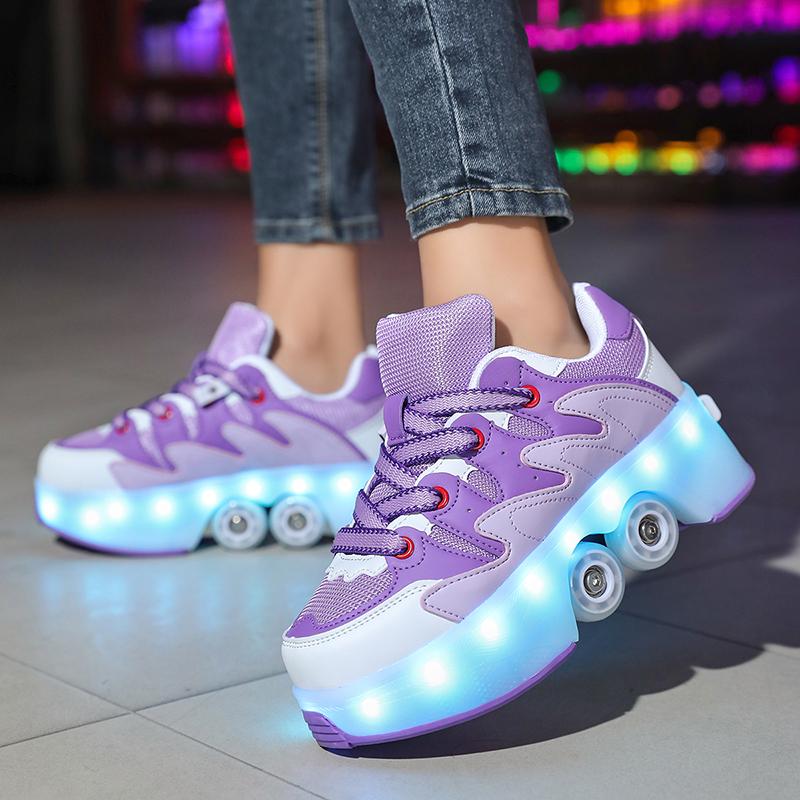 Kids Roller Roller Shoes 4-wheel Deformation Shoes Roller Skates Adult Rechargeable LuminousSkating Shoes