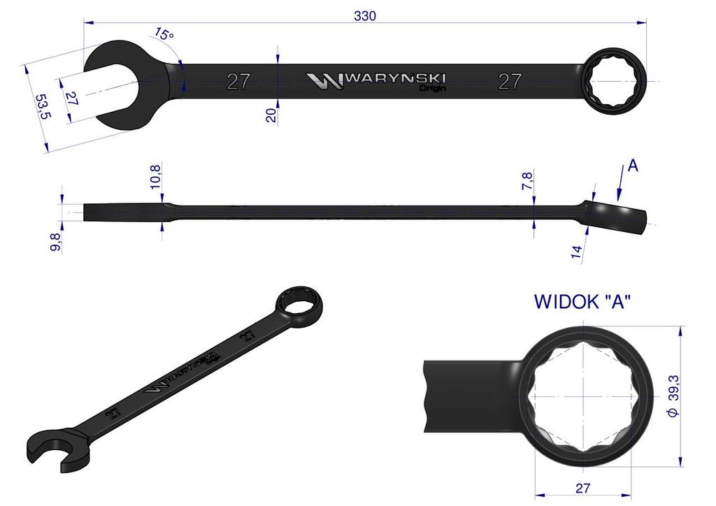 Open-end wrench, 27 CrV standard ASME B107-2010, Waryński