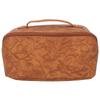 Resesminkväska PU-läder Stor kapacitet Sminkväska Relief Blommönster Bärbar Toalettväska Karamellfärg för