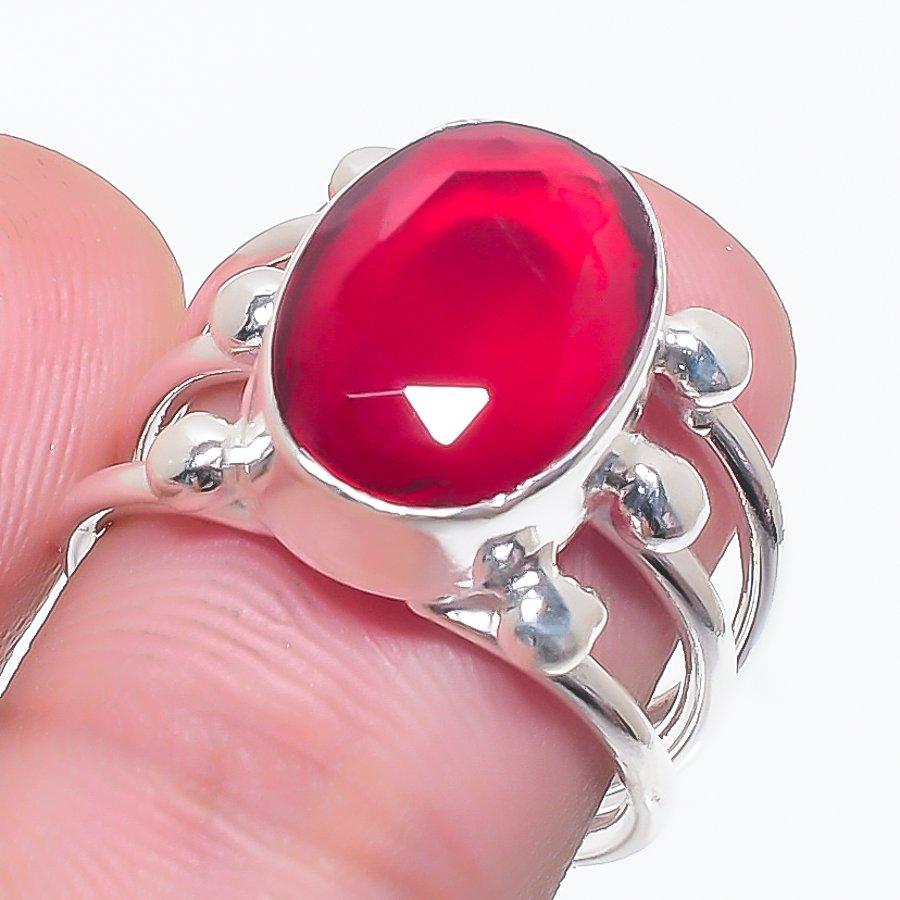 

Natural Garnet Gemstone Handmade 925 Sterling Silver Jewelry Ring Size 6.5 Q9A26