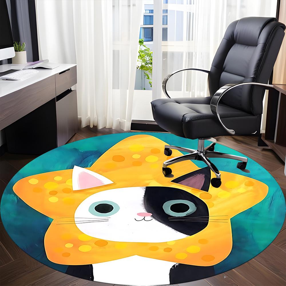 1pc Cat Star Office Round Area Rug, Indoor Mat Suitable ForOffice, Under Office Chairs Bedroom Living Room Home Decor, Room Deco u56