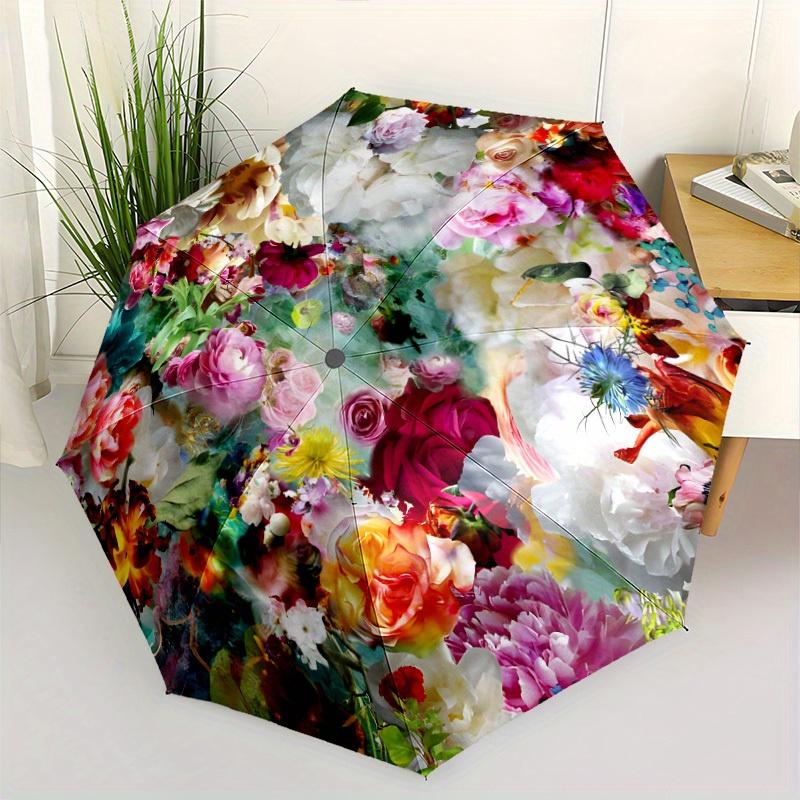 

flower (4) Themed automatic automatic umbrella portable automatic folding umbrella suitable for travel and daily use ideal gif (as the picture,Iron&8K)