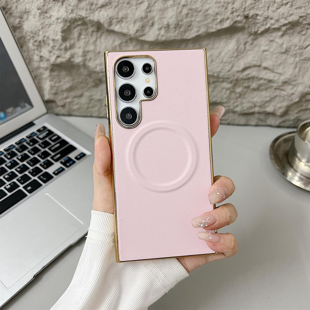 For Samsung Galaxy S25 Ultra Magnetic Case Nappa Texture PU+TPU+PC Phone Back Cover