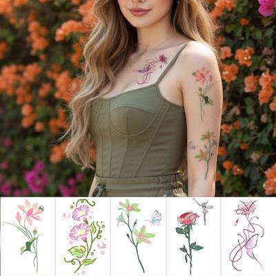Small Fresh Colorful Flower Lotus Butterfly Tattoo Sticker Party Party Decoration Sticker