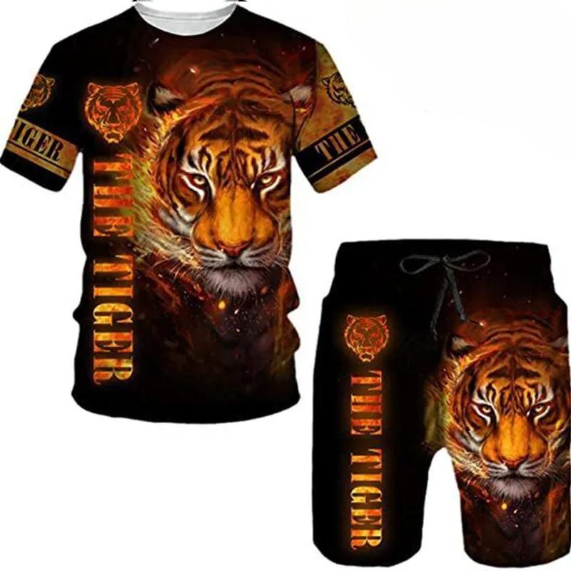T Shirt & Shorts Sets 2piece Suit for Mens Animal Pattern Print Short Sleeve Tracksuit Leisure 3D Polyester Man's Set