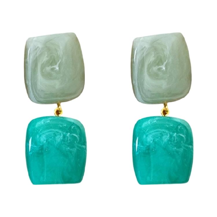 1 Pair Comfortable Wear Square Earrings Resin Texture Design Pendant Earrings Suitable for Casual Formal Occasions