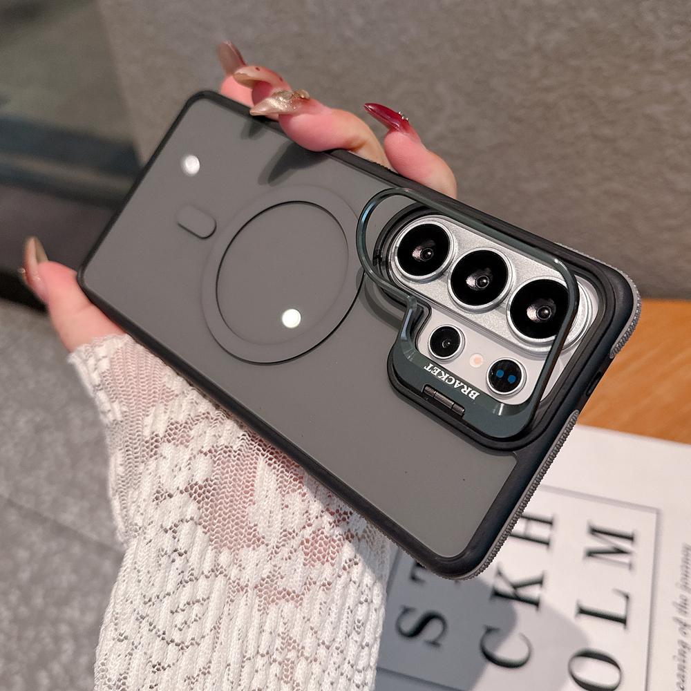 KEYSION Transparent Magnetic Lens Stand Case for Samsung Galaxy S25 S26 Ultra 5G S26+ Color Blocking Shockproof Phone Back Cover