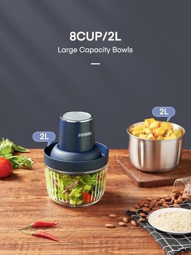 Zerkleinerer Electric Food Chopper 300W with 2L+1.8L Dual Bowls & Bi-Level Stainless Steel Blades for Meat Onions Vegetables Kitchen