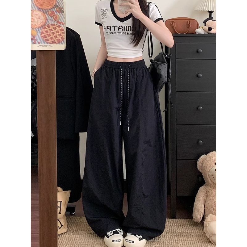 Kumikumi Idle Style New Arrival Elastic Waist Drawstring Casual Pants Women's Autumn Low Waist Loose-Fitting Mopping Pants Pants