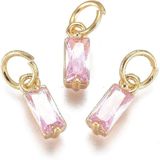 Pandahall 12Pcs 18K Gold Plated Rectangle Charms Cubic Zirconia Birthstone Charms Brass Crystal CZ Stone Pendants with Jump Ring for Jewelry Making