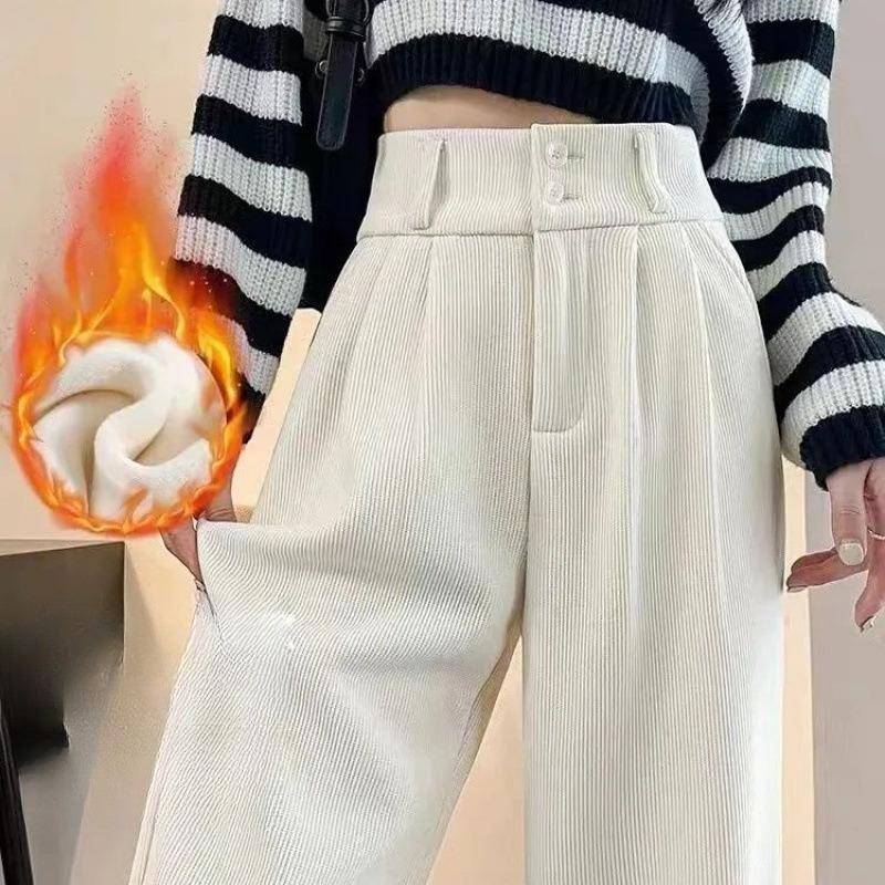 Corduroy Wide-leg Pants for Women in Autumn and Winter, High-waisted, Drape, Casual Straight Leg