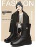 2025 Autumn/Winter Women's Fleece-Lined Wedge Heel Non-Slip Mid-Calf Cotton Martin Boots with Short Height Insole